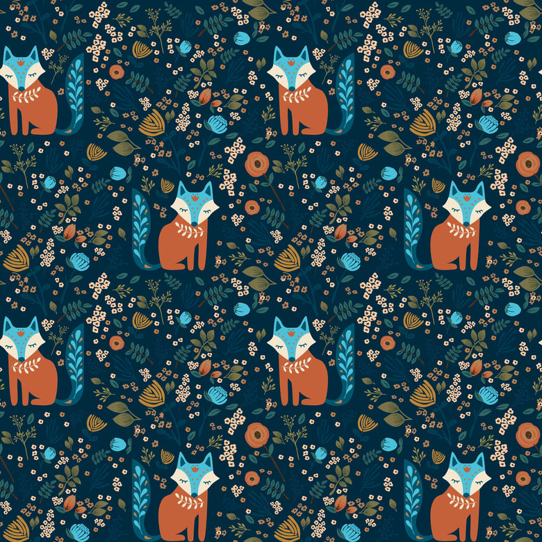 Sample of Let's Make A Den Wallpaper in Midnight Blue and Fox Orange