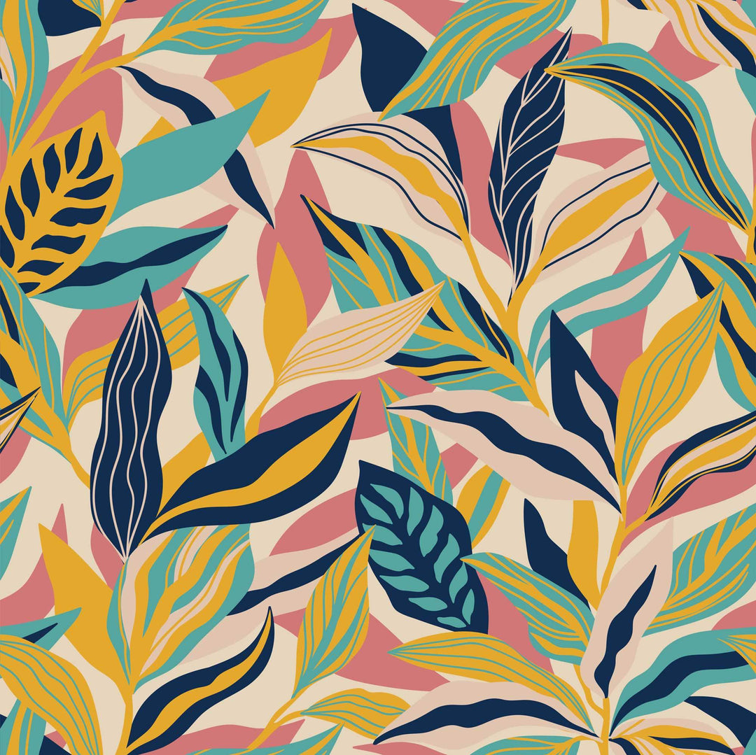 Sample of Honolulu Wallpaper in Ochre, Rose Pink and Teal