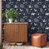 Moose in The Hoose Wallpaper in Midnight Navy and Crimson Accent