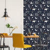 Moose in The Hoose Wallpaper in Midnight Navy and Crimson Accent