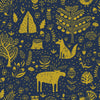 Sample of Moose Wallpaper in Midnight Blue and Mustard