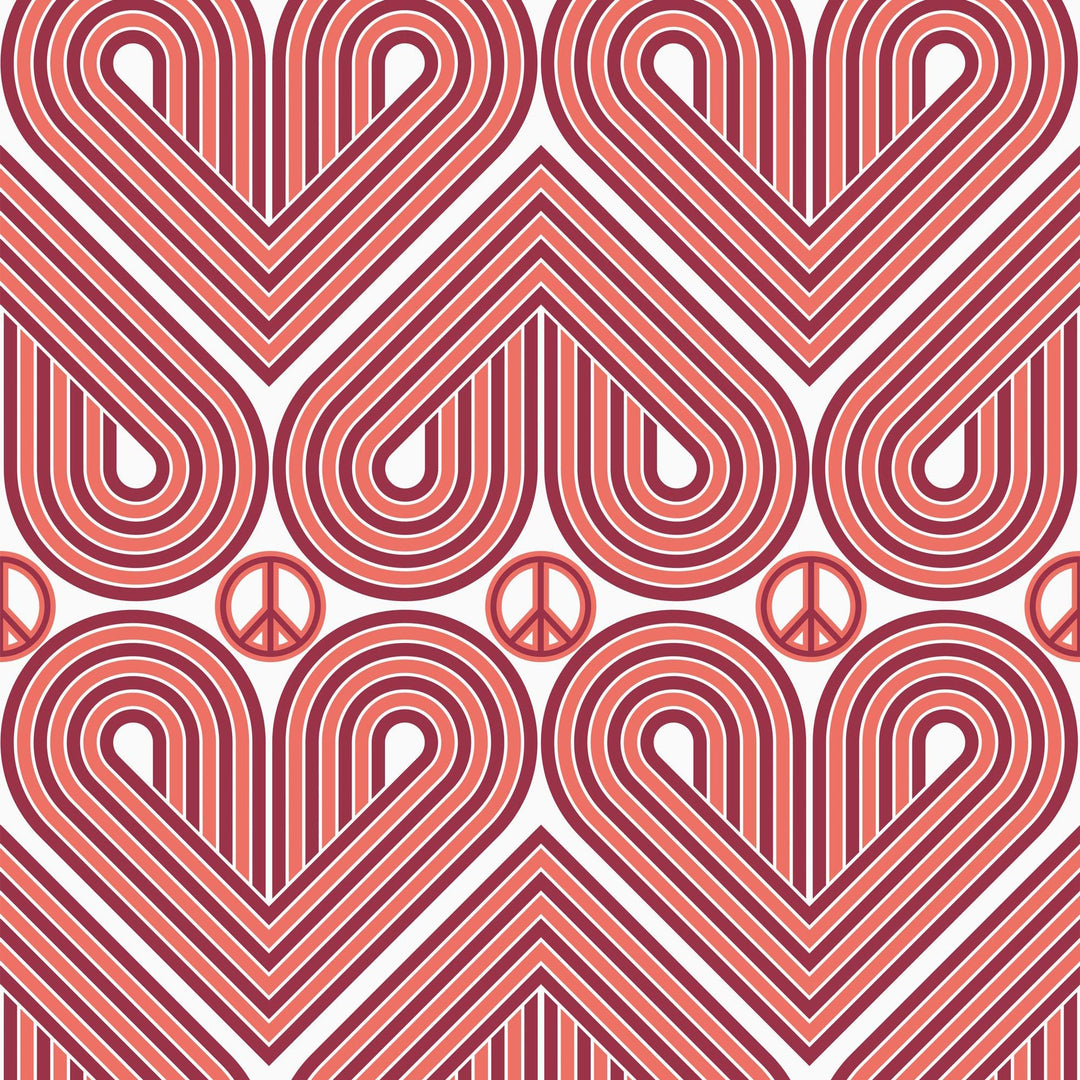 Sample of Peace and Love Wallpaper in Deep Red and Coral Red