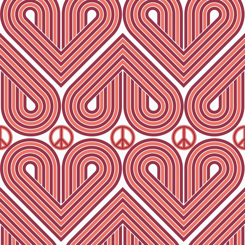 Sample of Peace and Love Wallpaper in Deep Red and Coral Red