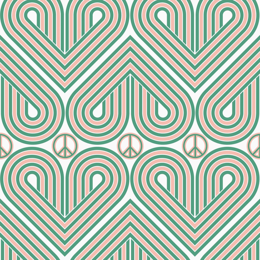 Sample of Peace and Love Wallpaper in Mint Green and Peach
