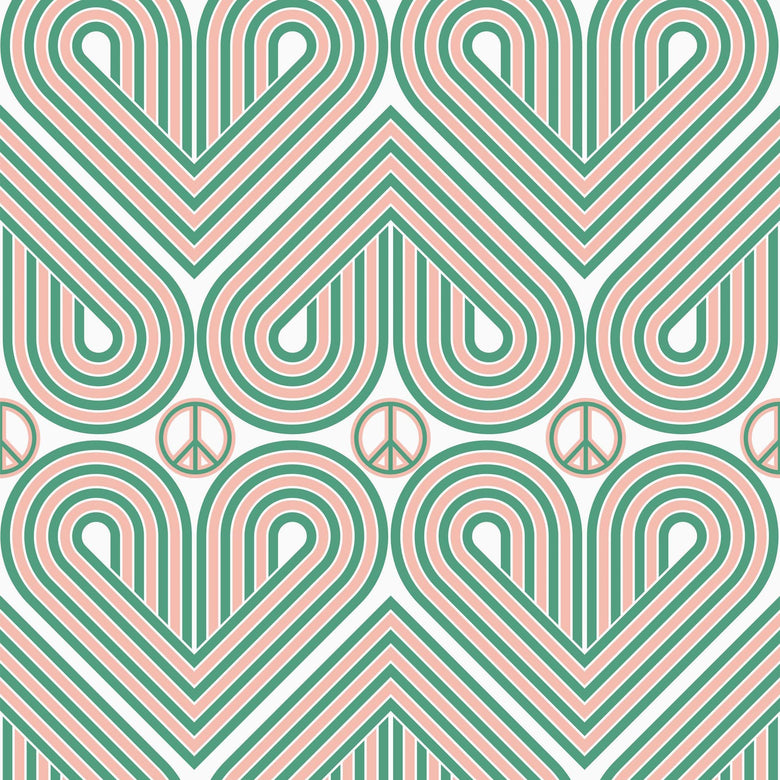 Sample of Peace and Love Wallpaper in Mint Green and Peach