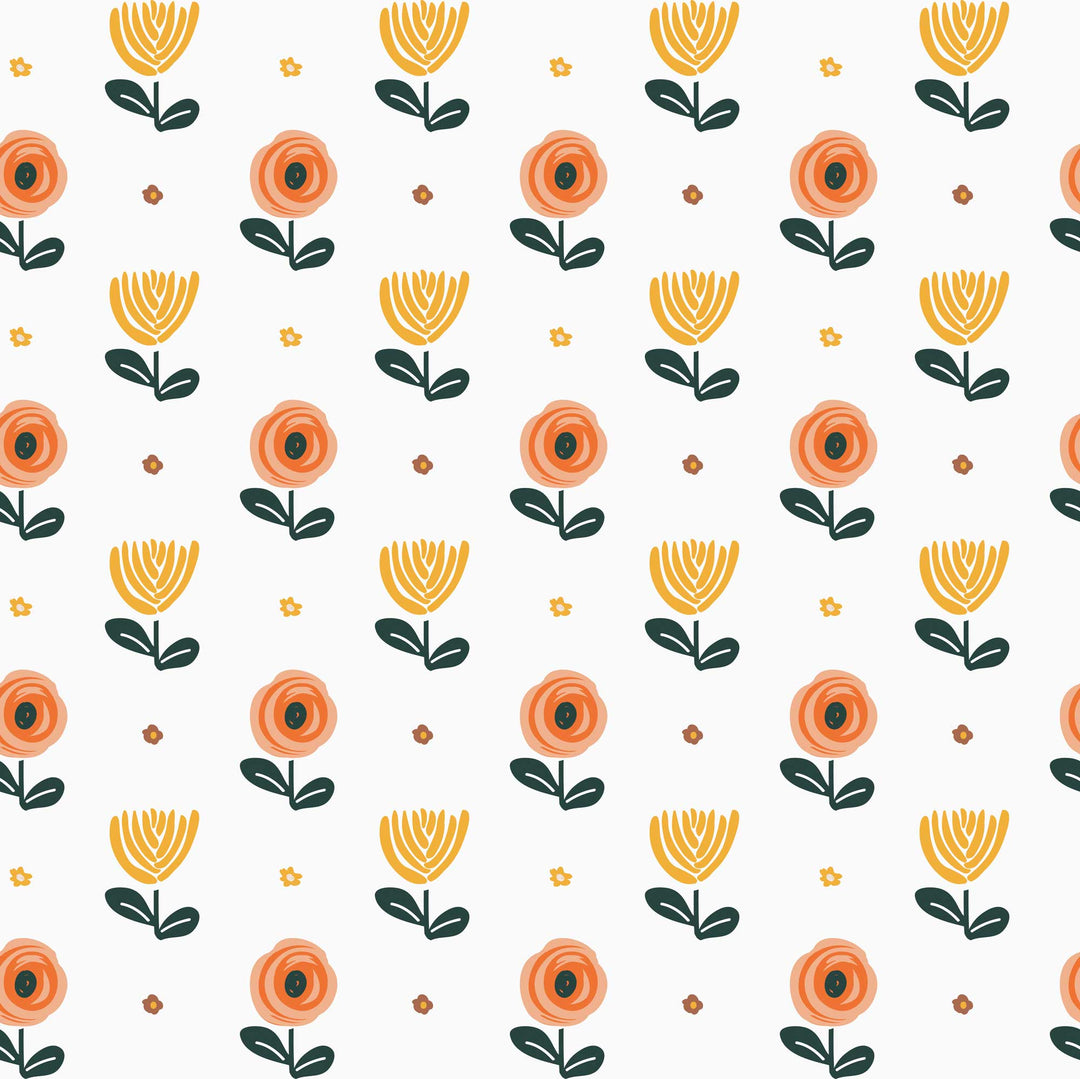 Rose Sketch Wallpaper in Orange on White