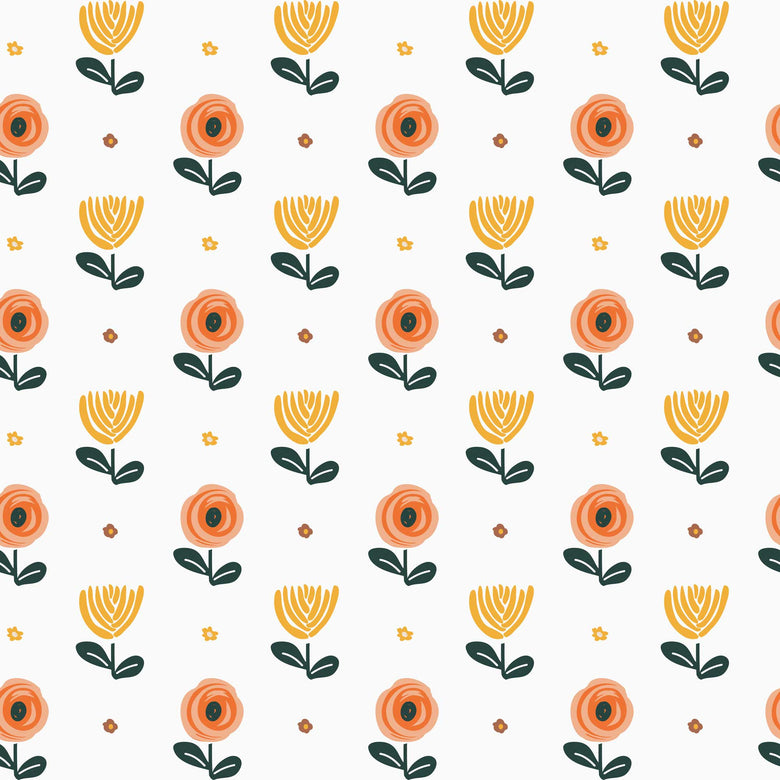 Sample of Flower Power Wallpaper in Gerbera Orange and Mustard