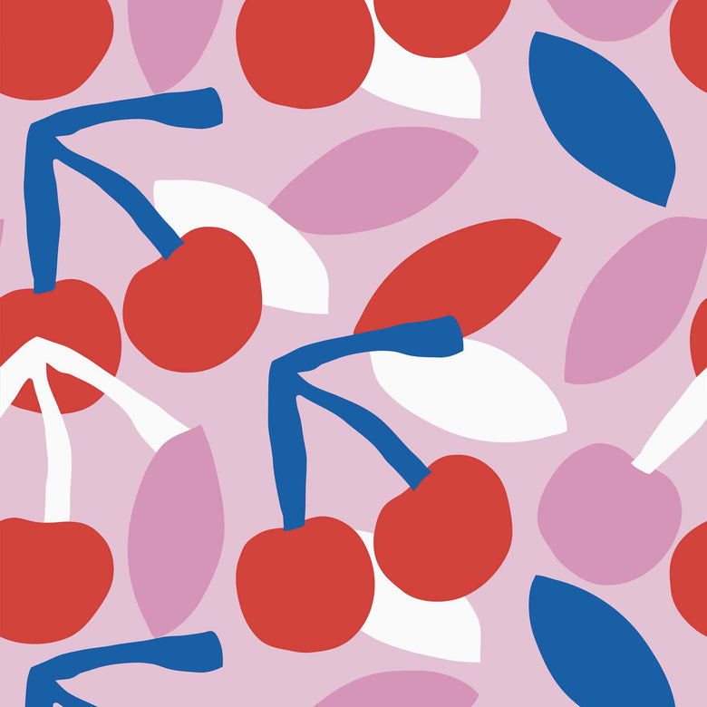 Sample of Sweet Cherry Pie Wallpaper in Soft Berry, Cherry Red and French Blue