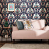 Master Crane Wallpaper in Oxford Blue, Duck Egg, and Peony Pink