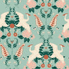 Sample of Master Crane Wallpaper in Duck Egg, Emerald Green, and Peony Pink
