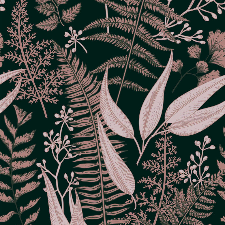 Sample of Welcome To The Jungle Wallpaper in Blush and Forest Green