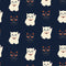 Sample of Lucky Cat Midnight Wallpaper in Navy, Jasmine White and Crimson