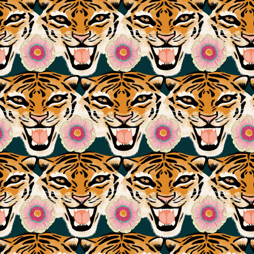 Sample of Tigerlily Wallpaper in Emerald Green, Pink and Orange