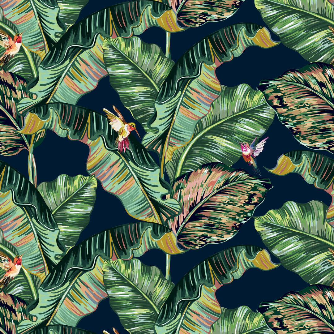 Sample of Tropic Like It's Hot Wallpaper in Indigo Blue and Tropical Green