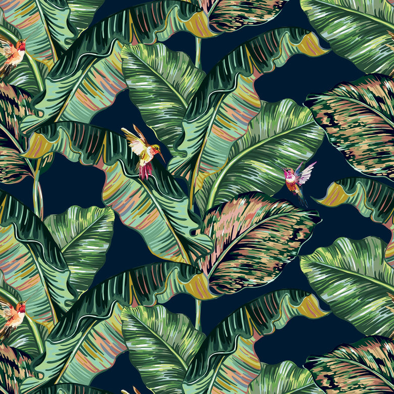 Sample of Tropic Like It's Hot Wallpaper in Indigo Blue and Tropical Green