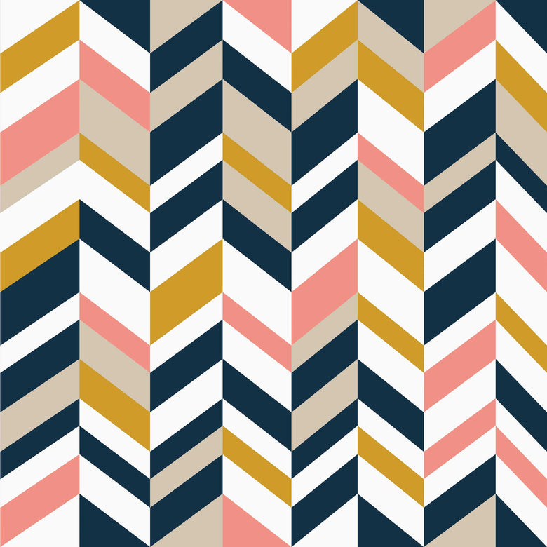 Sample of Bau in the Haus Wallpaper in Mustard, Flamingo Pink, Midnight Navy and Stone