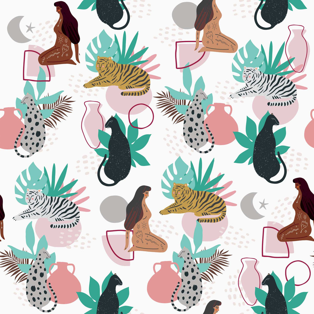 Sample of Cool Cats and Kittens Wallpaper in Pastel Pink and Mint Green