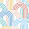 Sample of Wave After Wave Wallpaper in Peach, Bubblegum, Mint and Custard