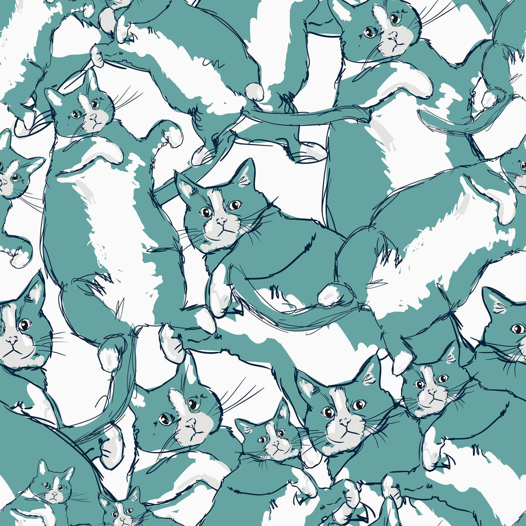 Sample of Cat-astrophe Wallpaper in Teal and Navy