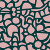 Doodle Print Wallpaper in Teal and Pink