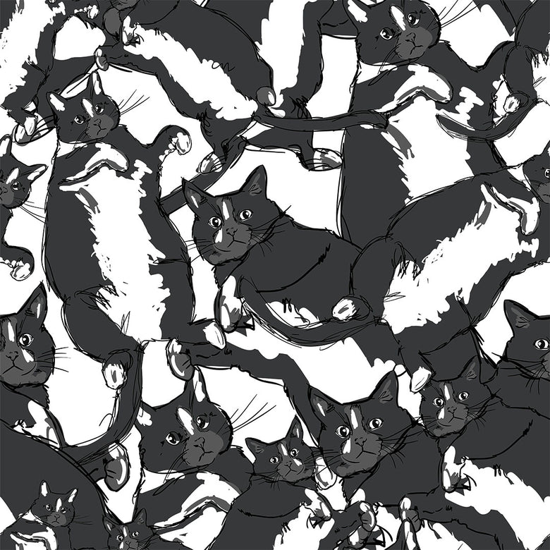Sample of Cat-astrophe Wallpaper in Shades of Grey