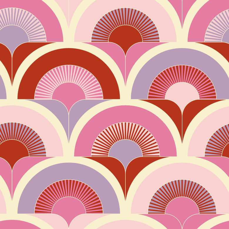 Sample of Groovy Baby Wallpaper in Candy Pinks, Strawberry Red and Lavender