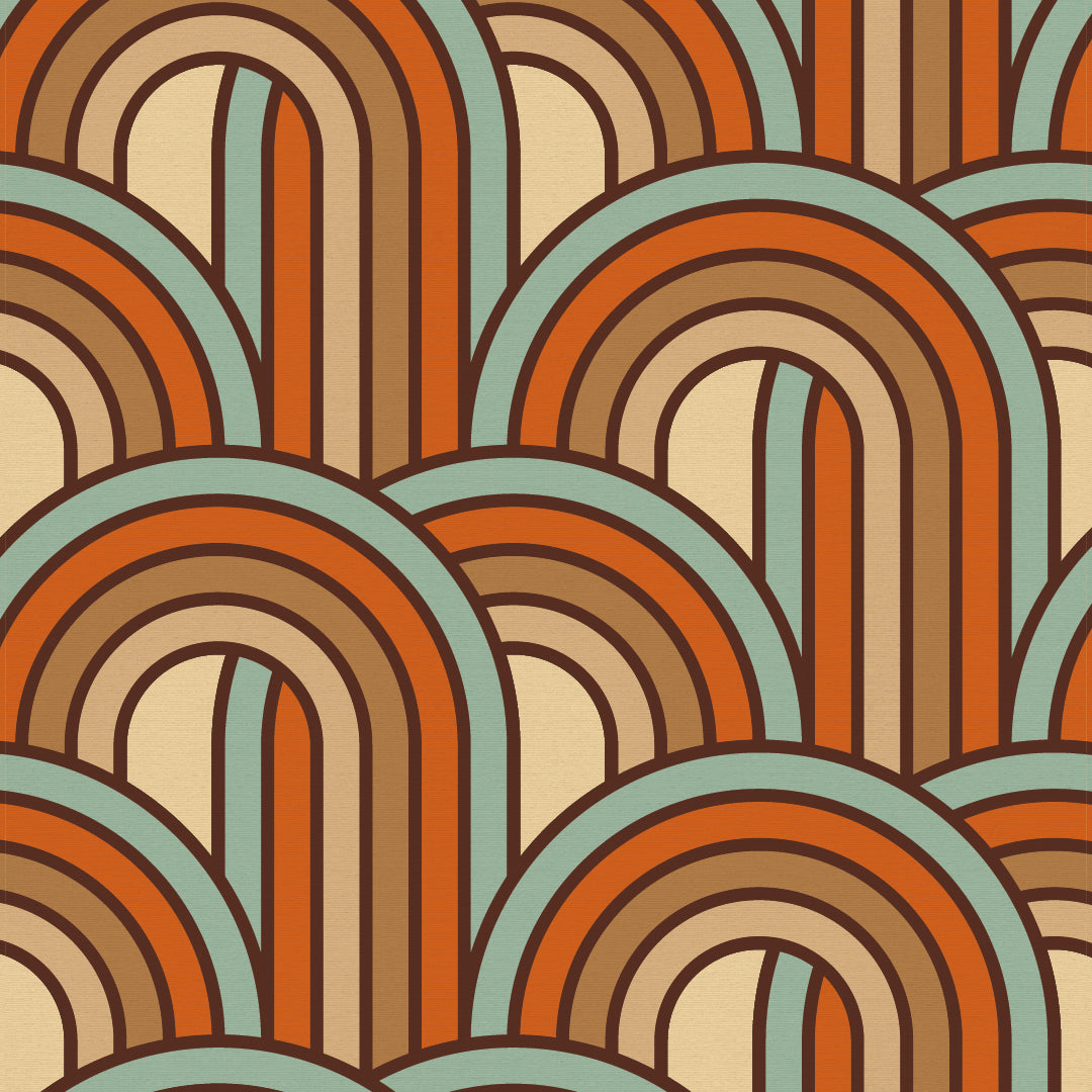 Sample of Keep on Rollin' Wallpaper in Duck Egg Blue, Burnt Orange and Sand