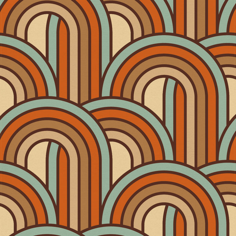 Sample of Keep on Rollin' Wallpaper in Duck Egg Blue, Burnt Orange and Sand