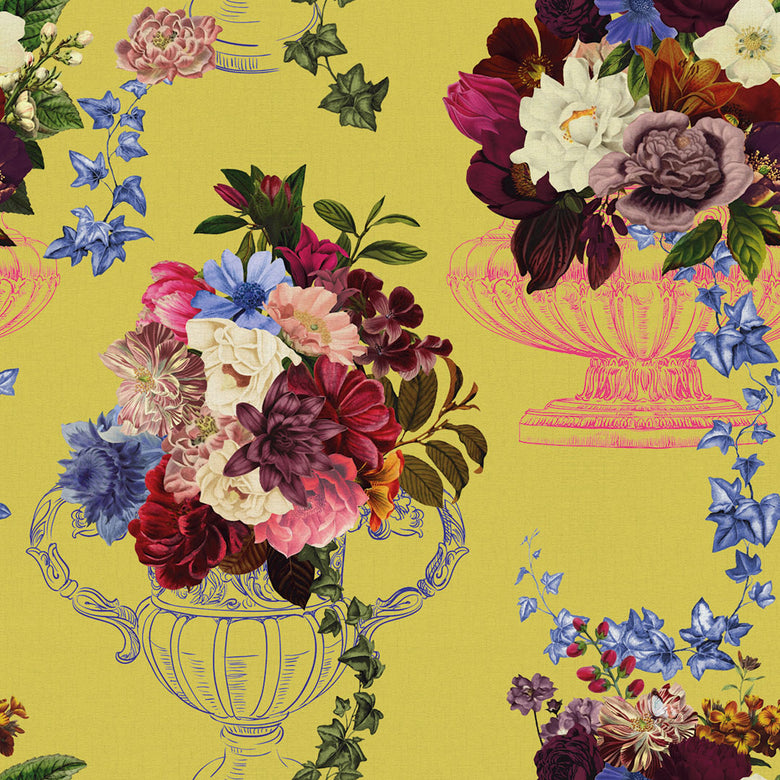 Sample of Night At The Mansion Wallpaper in Lemon-Lime