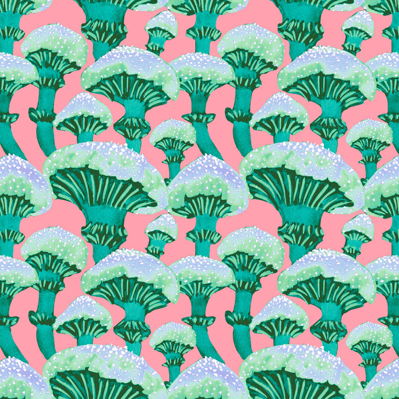 mushroom print green and pink