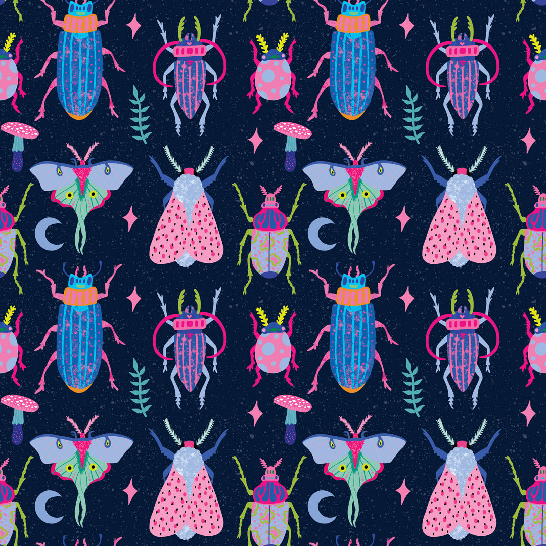 Sample of Juicy Beetle Wallpaper in Brights on Navy