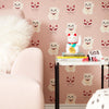 Lucky Cat Wallpaper in Dusty Pink, Red and Ivory
