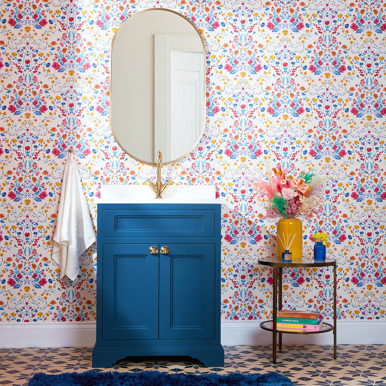 Forget Me Not Wallpaper in Citrus, Fuchsia and Cobalt Blue