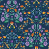 Sample of Forget Me Not Wallpaper in Navy, Pansy Purple, Fern and Citrus