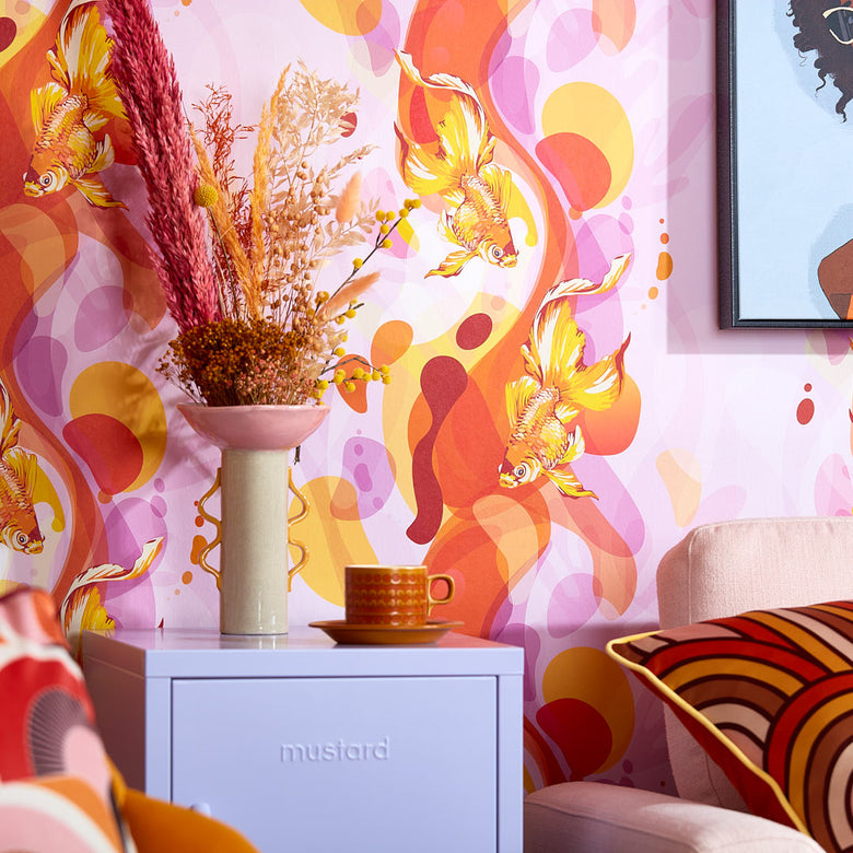 Mesmerised Wallpaper in Lilac, Tangerine and Golden Yellow