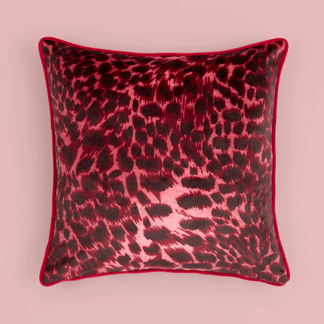 Lady Leopard Cushion in Bold Burgundy