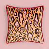 Pink and Ochre Leopard Skin Cushion with a Red Trim and Black Back