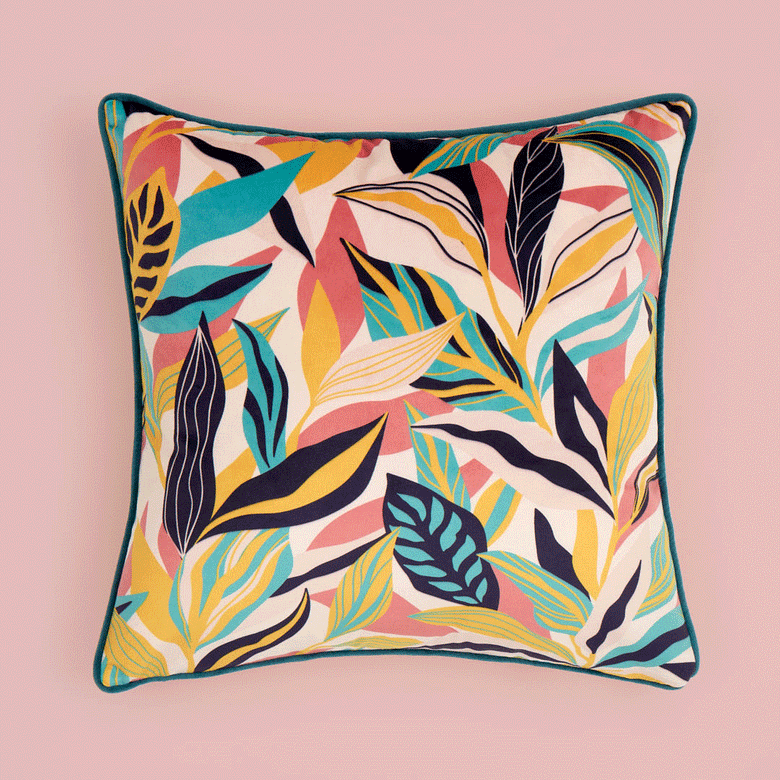 Honolulu Cushion in Ochre, Rose Pink and Teal