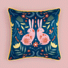 Bunny Tales Cushion in Teal and Cherry Blossom