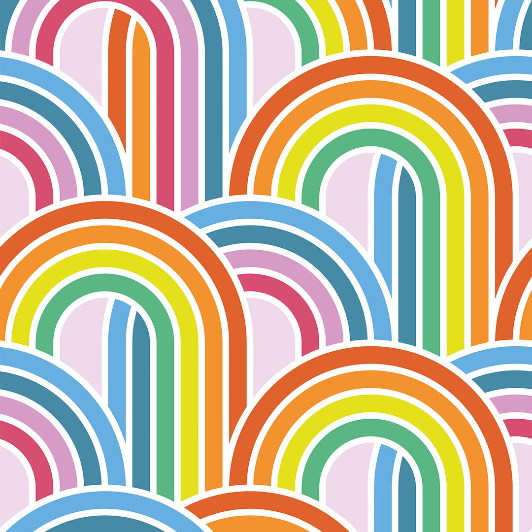 Sample of Wave After Wave Wallpaper in Rainbow Brights on Lavender