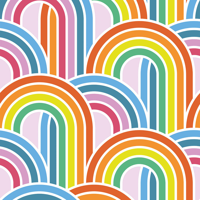 Sample of Wave After Wave Wallpaper in Rainbow Brights on Lavender