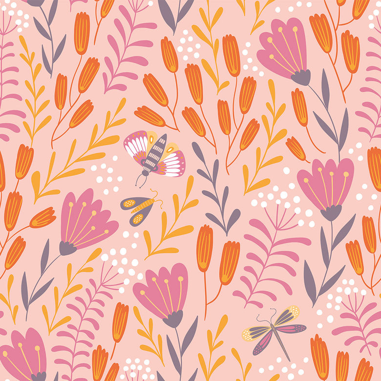 Sample of Garden of Eden wallpaper in Pink Grapefruit, Tangerine and Grape