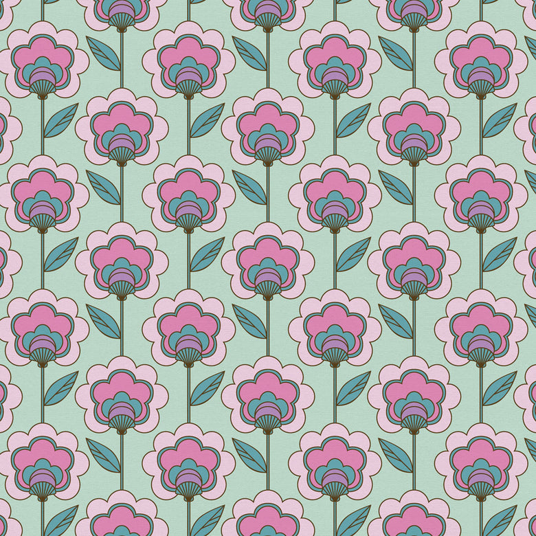 Sample of Happy Glamper Wallpaper in Magenta and Spearmint