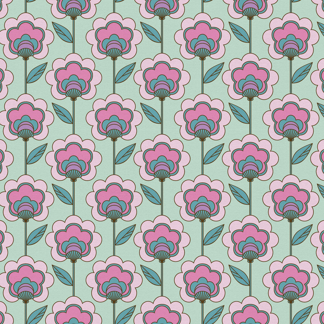 Happy Glamper Wallpaper in Magenta and Spearmint