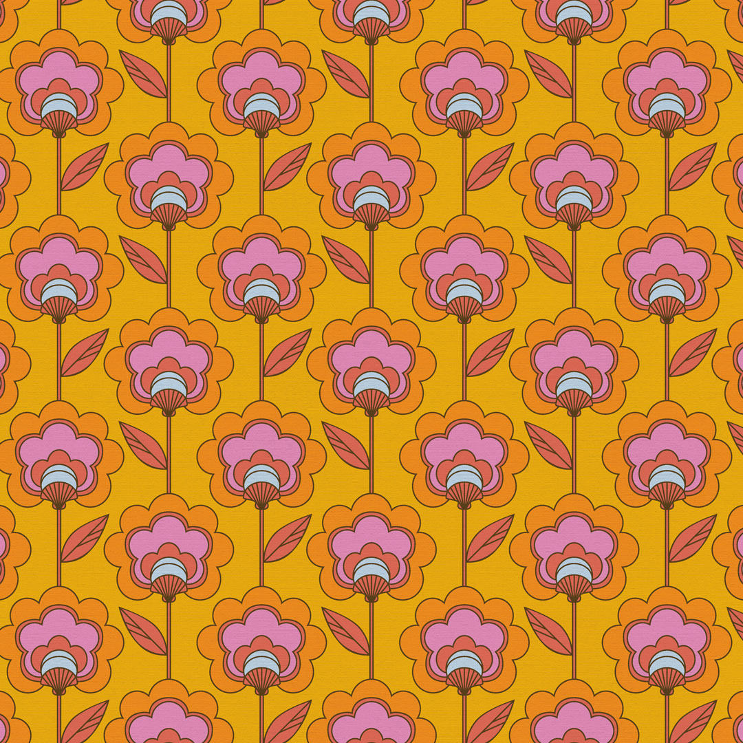 Sample of Happy Glamper Wallpaper in Clementine and Magenta
