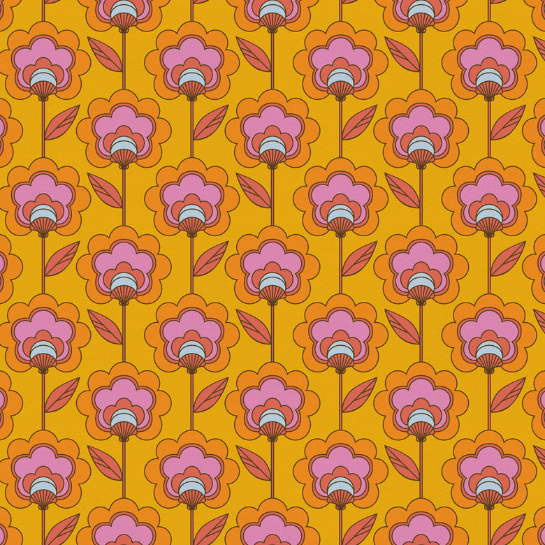 Happy Glamper Wallpaper in Clementine and Magenta