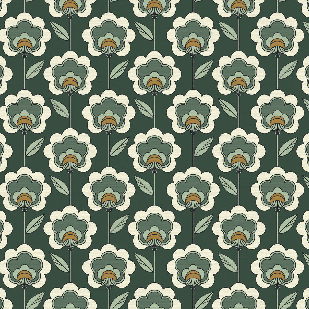 Sample of Happy Glamper Wallpaper in Dark Forest, Sage and Sand