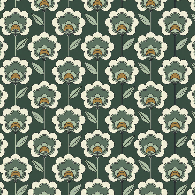 Sample of Happy Glamper Wallpaper in Dark Forest, Sage and Sand