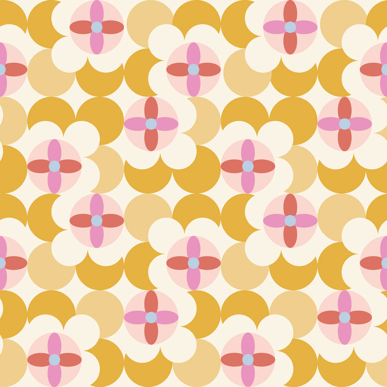 Sample of Day Dreamer Wallpaper in Mustard and Candy Floss on Gluten Free