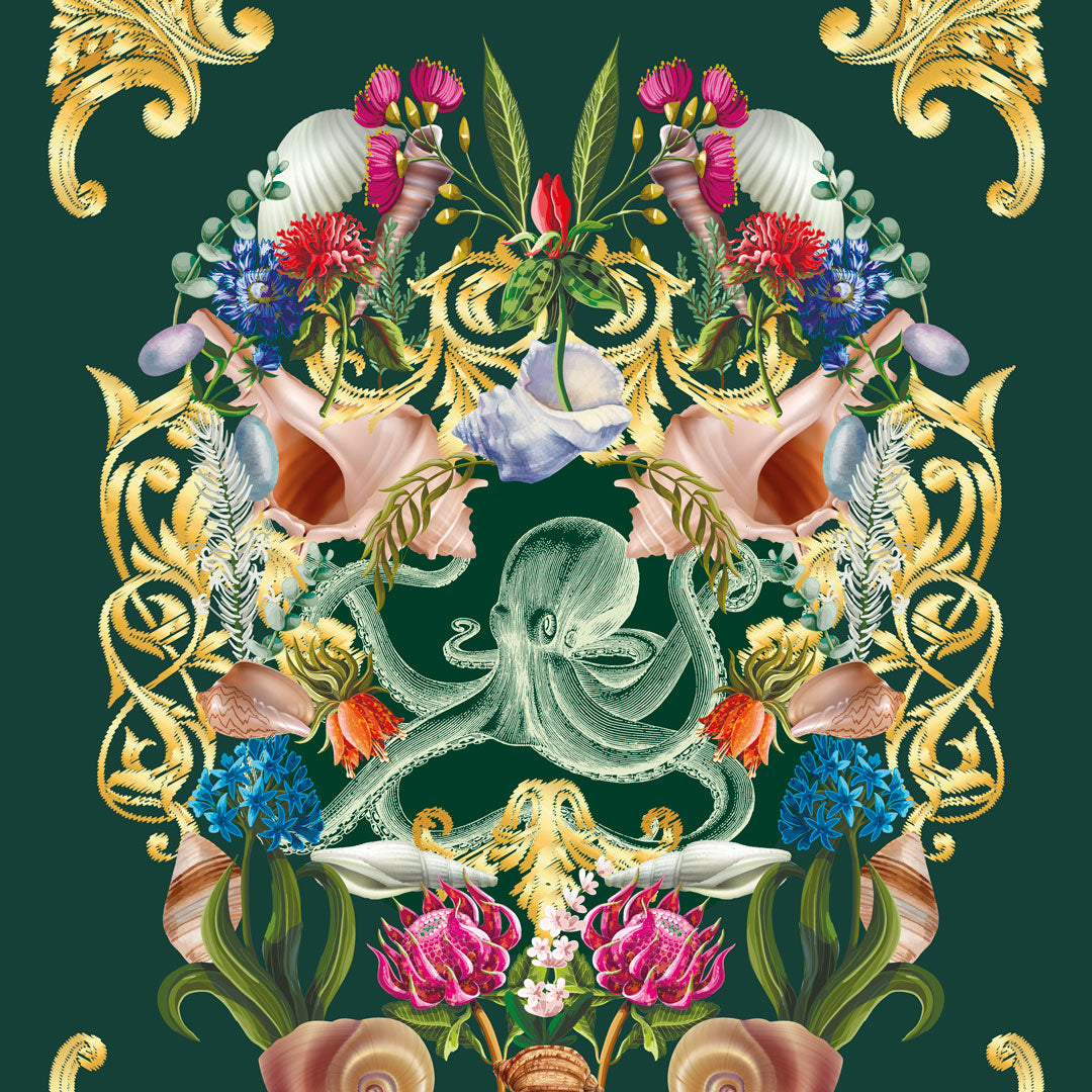 Sample of Treasure Chest Wallpaper in Emerald Green